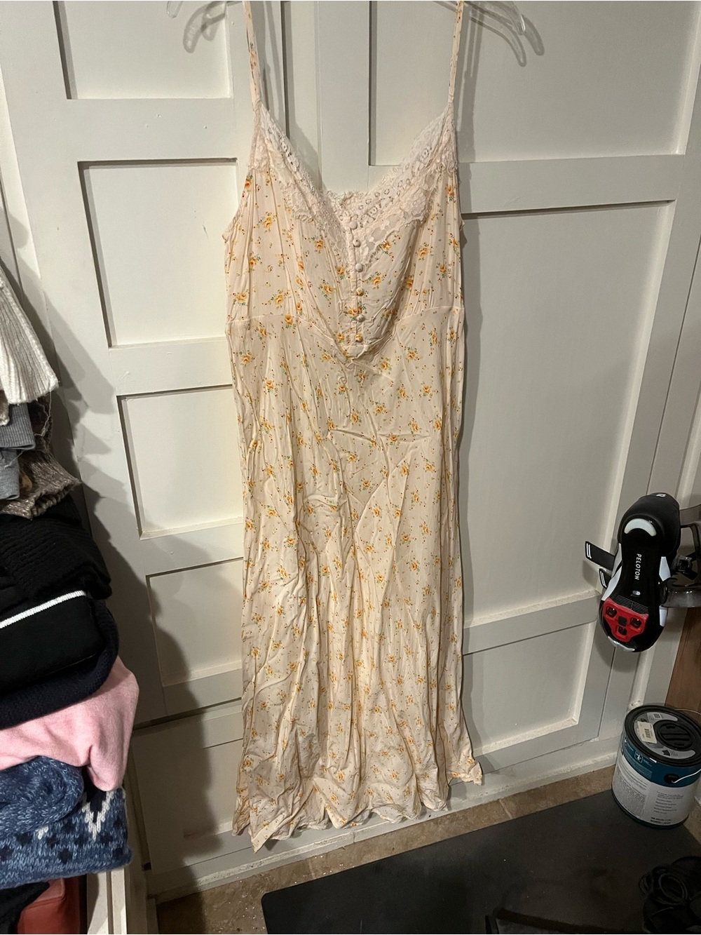 GAP Cream Maxi Slip Dress with Yellow Floral